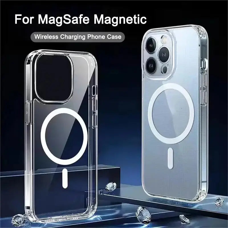 New anti Drop for  15 14 13 12 11 Pro Max PC Material Non Yellowing Magnetic Charging anti Slip Ultra Thin Protective Case