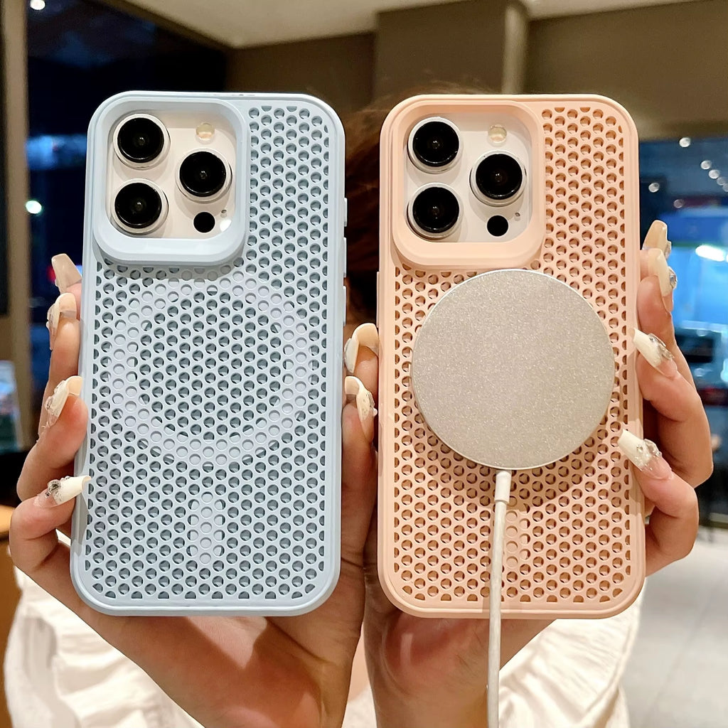 Magnetic for Magsafe Cooling Breathable Shell Case for Iphone 16 15 14 13 12 Pro Max plus Shockproof Heat Dissipation Cover Case